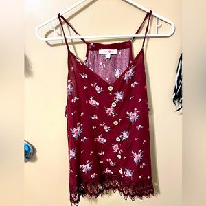 Burgundy floral tank top